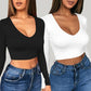 🔥✨ Top da donna sexy a maniche lunghe con scollo rotondo