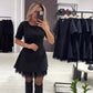 🔥Offerte speciali - Abito mini da donna con maniche corte e bordi in pizzo scintillante | Elegante e brillante