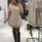 🔥Offerte speciali - Abito mini da donna con maniche corte e bordi in pizzo scintillante | Elegante e brillante