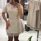 🔥Offerte speciali - Abito mini da donna con maniche corte e bordi in pizzo scintillante | Elegante e brillante