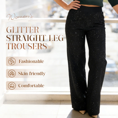Pantaloni a vita alta con gamba dritta e glitter
