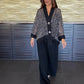Set 2 pezzi da donna con cardigan con scollo a V e paillettes e pantaloni a gamba larga