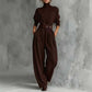 Completo Elegante Donna 2 Pezzi: Maglia Dolcevita e Pantaloni a Vita Alta con Cintura in Omaggio