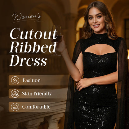 Abito da donna con cut-out a costine e mantella in chiffon