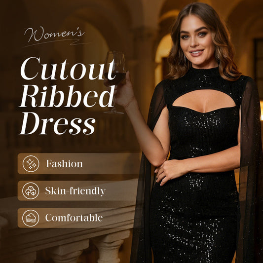 Abito da donna con cut-out a costine e mantella in chiffon