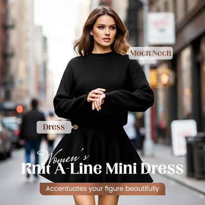 ⏰  Sconto del 50% di cambio stagione – qualità a metà prezzo! ✨Abito mini a trapezio in maglia con collo alto da donna