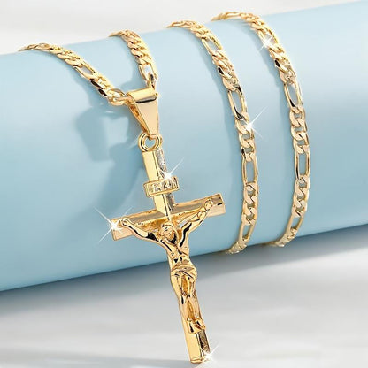 ✨ 50% di sconto ⏰ Collana con pendente a crocifisso – Catena Figaro regolabile e finitura oro lucida