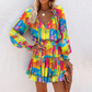 Abito mini da donna con scollo a V, maniche lunghe e orlo con volant