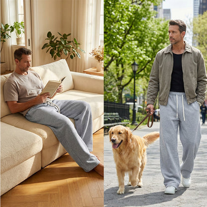 🩳 60% DI SCONTO! 👖 Pantaloni da uomo a gamba larga con coulisse - Tessuto di cotone confortevole, tasche e stile casual per l'uso quotidiano e sportivo 🏃‍♂️