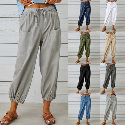 👖 💞 Pantaloni da donna larghi e dritti in cotone e lino – Traspiranti, dalla vestibilità che valorizza la figura e con pratiche tasche ✨