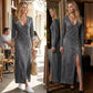 Abito maxi da donna a maniche lunghe con scollo a v