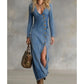 Abito maxi da donna a maniche lunghe con scollo a v