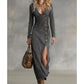 Abito maxi da donna a maniche lunghe con scollo a v