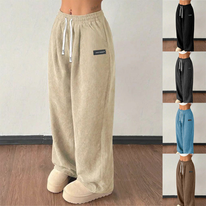 Pantaloni da donna in velluto a coste a gamba larga con coulisse