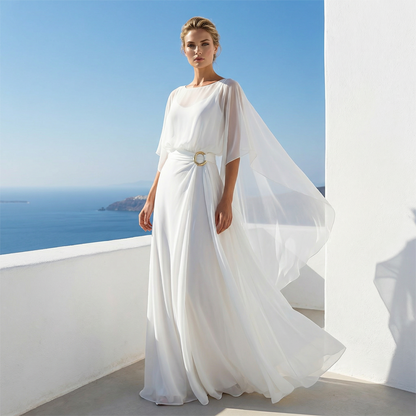Set con top con maniche a mantella fluide e pantaloni avvolgenti