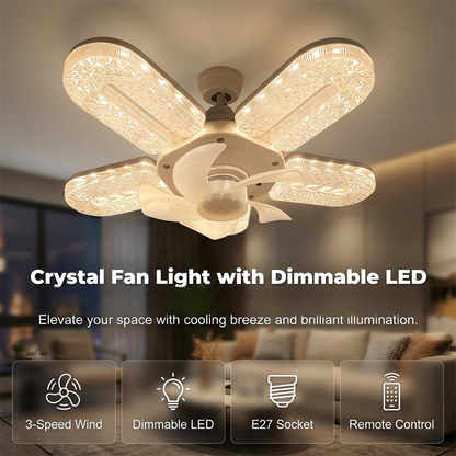 Per farti sentire fresco e pieno di energia 🌬️💡 Ventilatore con luce LED a 5 pale con effetto cristallo