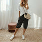 Pantaloni capri casual in cotone e lino da donna