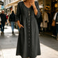 Casual linnen midi-jurk met V-hals en knoopsluiting voor dames