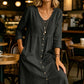 Casual linnen midi-jurk met V-hals en knoopsluiting voor dames