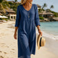 Casual linnen midi-jurk met V-hals en knoopsluiting voor dames