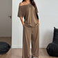 👚 SCONTO DEL 50%! 🌸 Set da casa “Soft-Touch” – Top asimmetrico con spalle scoperte e pantaloni larghi, comodo e perfetto per giornate rilassanti a casa 💃