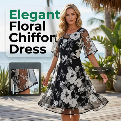 🔥Offerte imperdibili - Abito da donna elegante in chiffon con stampa floreale: uno stile disinvolto per ogni occasione 🌸