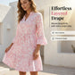 🌺Elegante abito midi con scollo a V e drappeggio di alta qualità – Abito a balze con motivo floreale