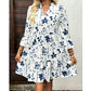 🌺Elegante abito midi con scollo a V e drappeggio di alta qualità – Abito a balze con motivo floreale
