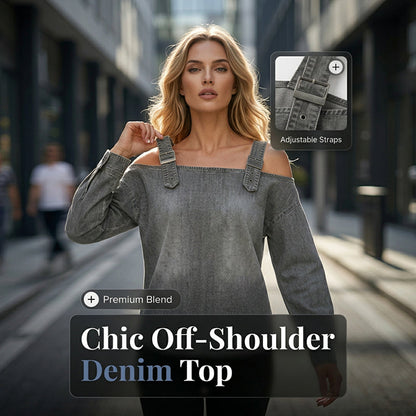 👕✨ SCONTO DEL 50%! Top in denim da donna con spalline larghe e scollo che lascia le spalle scoperte – Casual, estivo e perfetto per le giornate calde ☀️