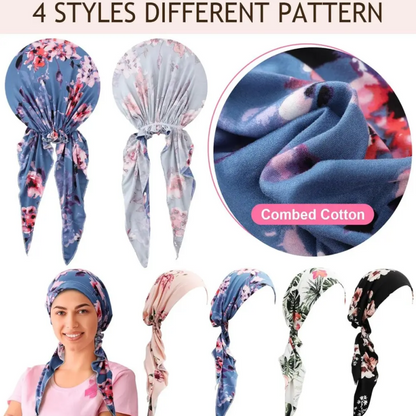 Foulard a turbante preannodato con stampa floreale da donna