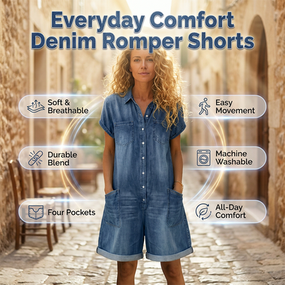 Tuta corta da donna in denim a maniche corte, casual