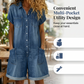Tuta corta da donna in denim a maniche corte, casual