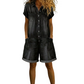 Tuta corta da donna in denim a maniche corte, casual