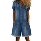 Tuta corta da donna in denim a maniche corte, casual