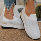 Sneakers slip-on casual da donna in tessuto a rete con strass