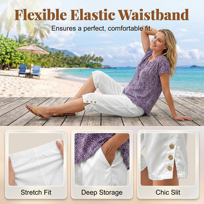 ☀️Pantaloni estivi da donna a tre quarti con bottoni decorativi✨Freschi, comodi e con tasche che userai davvero