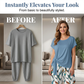 🌿 OFFERTA LIMITATA -50%! ✨ Completo da donna a due pezzi – Top con fiocco laterale e pantaloni con motivo botanico, tessuto traspirante di alta qualità · Azzurro e verde chiaro · S–5XL (EU34-54) 💐