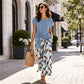 🌿 OFFERTA LIMITATA -50%! ✨ Completo da donna a due pezzi – Top con fiocco laterale e pantaloni con motivo botanico, tessuto traspirante di alta qualità · Azzurro e verde chiaro · S–5XL (EU34-54) 💐