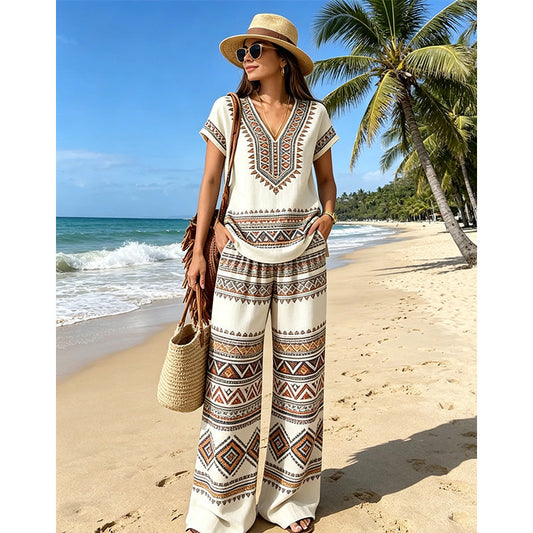 👗 OFFERTA A TEMPO LIMITATO: SCONTO DEL 50%! ✨ Set composto da top e pantaloni stampati da donna – stampe boho, vestibilità comoda, perfetto per le vacanze 🌴