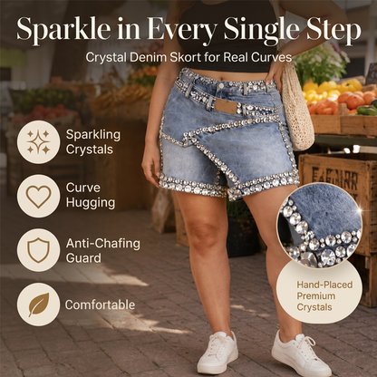 Shorts da donna in denim a più strati con strass Rhinsten