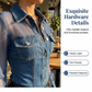 👕Dames-top van denim met mesh-patchwork – Elegante, chic getailleerde top✨