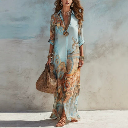👗✨ ESCLUSIVO – SCONTO DEL 50%! Elegante abito boho con abbottonatura – Motivo retrò, silhouette fluida e perfetto per le feste, le vacanze e la vita di tutti i giorni 🌿
