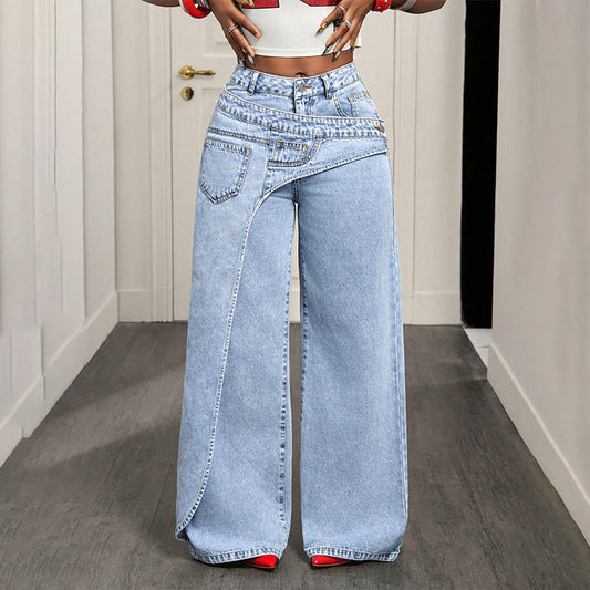 👖✨Jeans da donna con vita asimmetrica e gamba larga