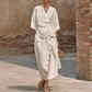 Set da donna composto da top casual avvolgente e gonna con bottoni laterali