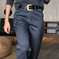 Pantaloni da tailleur a gamba dritta, stile casual, a vita alta da donna