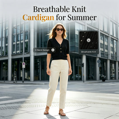 Cardigan da donna in maglia con maniche corte e inserti traforati