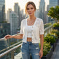 Cardigan da donna in maglia con maniche corte e inserti traforati
