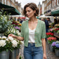 Cardigan da donna in maglia con maniche corte e inserti traforati