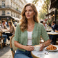 Cardigan da donna in maglia con maniche corte e inserti traforati