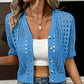 Cardigan da donna in maglia con maniche corte e inserti traforati